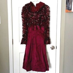 ARNOLD SCAASI VINTAGE 80'S SILK, SEQUIN, and FLORAL LACE DRESS
